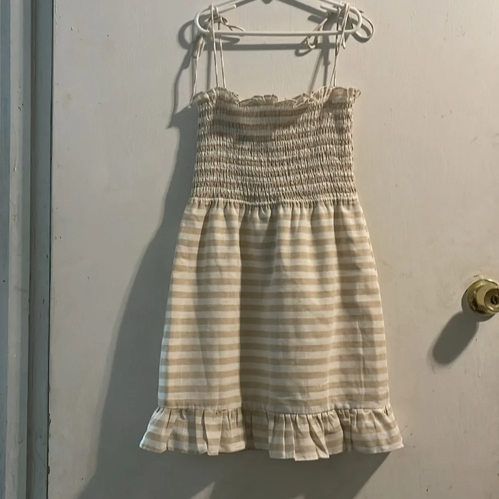 Superdown Tan Sundress‎ with Smocked Ruffle Hem